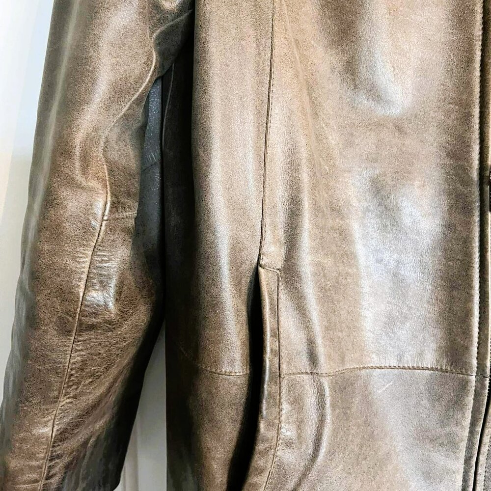 Bison Italian Leather Jacket Khaki Brown Size 52 XL Made in Italy Vintage - Picture 7 of 9